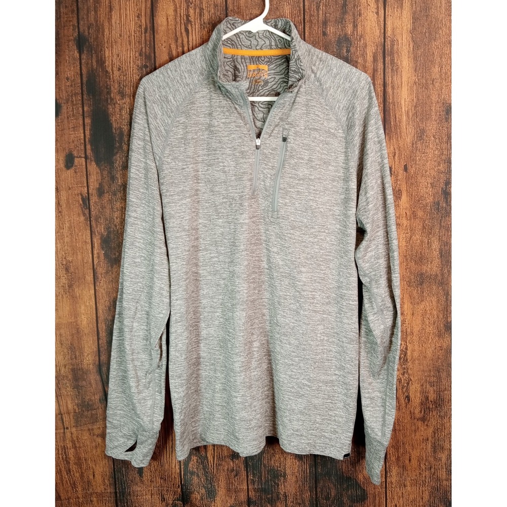 Orvis Mens Large Gray Heathered Quarter Zip Pullover Long Sleeve Thumbhole Shirt